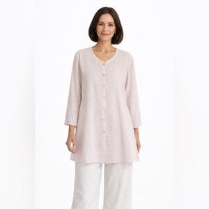 Eileen Fisher Woman Irish Linen Pink Button Front Tunic 1X